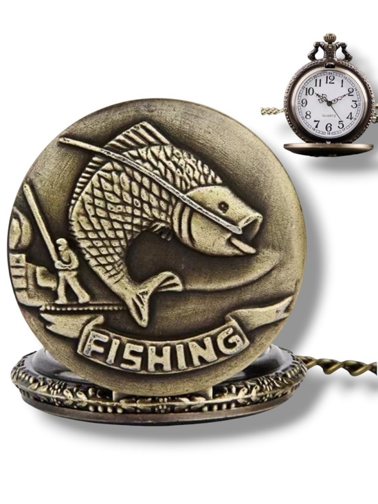 Bee Happy Market Boutique Other - Pocket Chain Watch Fishing Theme Sportsperson Bronze Steampunk Retro Style Gift